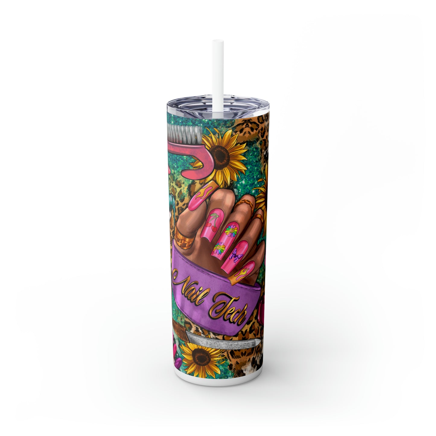 Nail Tech Skinny Tumbler with Straw, 20oz